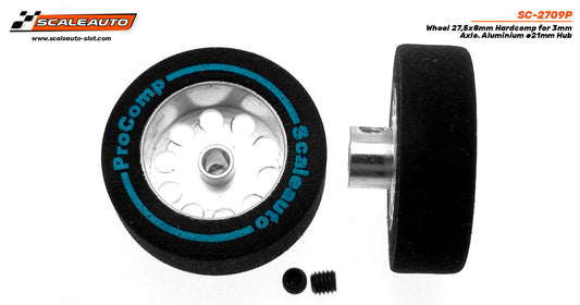 Scaleauto SC-2709P - HardComp Sponge Tires 27.5 x 8mm + Aluminum Wheels 21mm OD - for 3mm axles