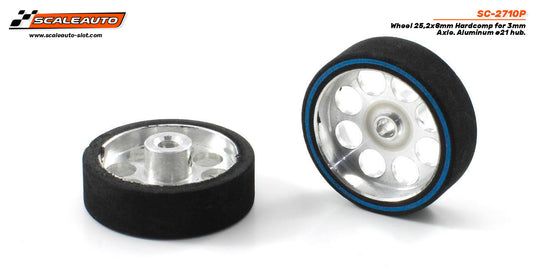 ScaleAuto SC-2710P - HardComp Sponge Tires 25.2 x 8mm + Aluminum Wheels 21mm OD - for 3mm axles