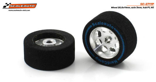 Scaleauto SC-2711P - HardComp Sponge Tires 25.5 x 11mm + Aluminum Wheels 17mm OD - for 3mm axles