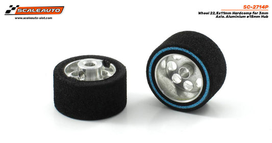 Scaleauto SC-2714P - HardComp Sponge Tires 22.5 x 11mm + Aluminum Wheels 15mm OD - for 3mm axles