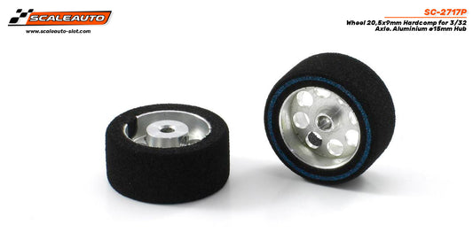 ScaleAuto SC-2717P - HardComp Sponge Tires 20.5 x 9mm + Aluminum Wheels 15mm OD - for 3/32 axles