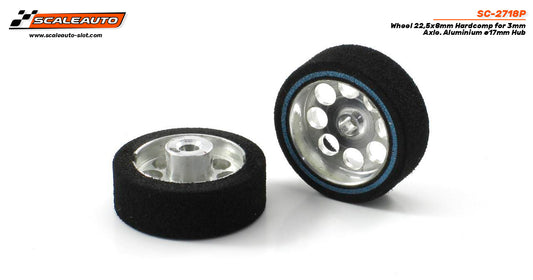 ScaleAuto SC-2718P - HardComp Sponge Tires 22.5 x 8mm + Aluminum Wheels 17mm OD - for 3mm axles