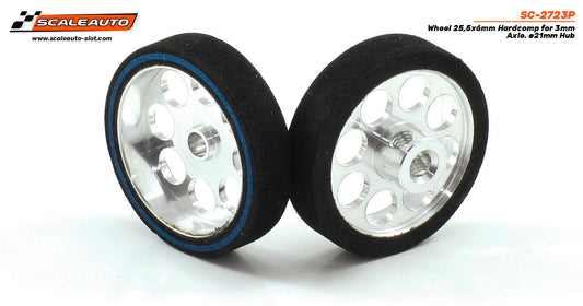 Scaleauto SC-2723P - HardComp Sponge Tires 25.5 x 6mm + Aluminum Wheels 21mm OD - for 3mm axles