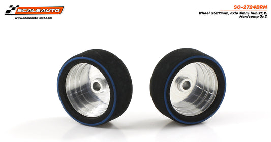 ScaleAuto SC-2724BRM - HardComp Sponge Tires 26 x 11mm + Aluminum Wheels 21.2mm OD - for 3mm axles