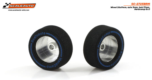 ScaleAuto SC-2725BRM - HardComp Sponge Tires 26 x 9mm + Aluminum Wheels 17mm OD - for 3mm axles