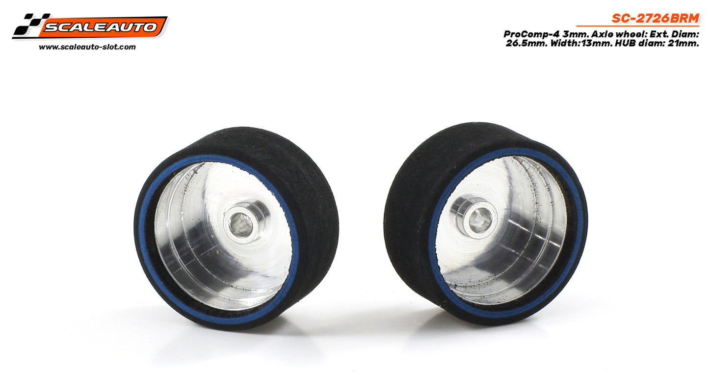 ScaleAuto SC-2726BRM - ProComp4 Sponge Tires 26.5 x 13mm + Aluminum Wheels 21mm OD - for 3mm axles