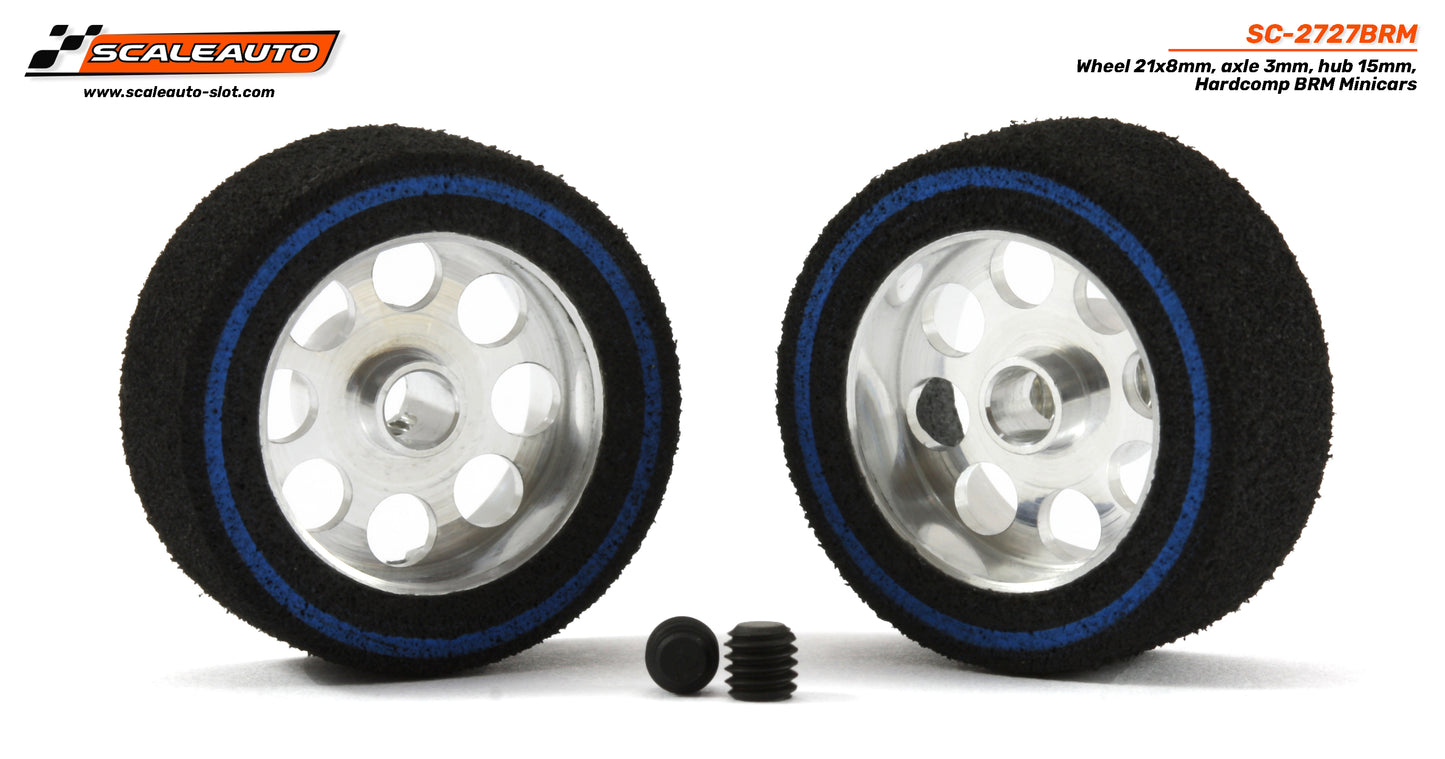 ScaleAuto SC-2727BRM - HardComp Sponge Tires 21.8 x 15mm + Aluminum Wheels 21mm OD - for 3mm axles