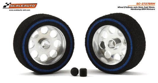 ScaleAuto SC-2727BRM - HardComp Sponge Tires 21.8 x 15mm + Aluminum Wheels 21mm OD - for 3mm axles