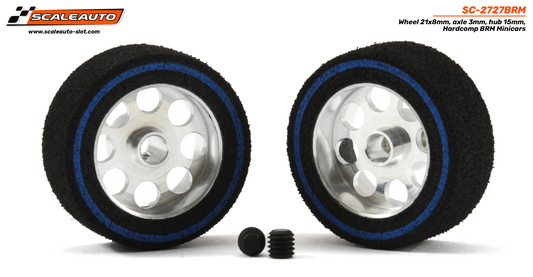 Scaleauto SC-2727P - HardComp Sponge Tires 21 x 8mm + Aluminum Wheels 15mm OD - for 3mm axles