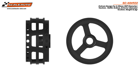 Scaleauto SC-4049Z2 - 3D-Printed Plastic Wheels - 16.2 x 8.5mm - Extremely Lightweight - pair