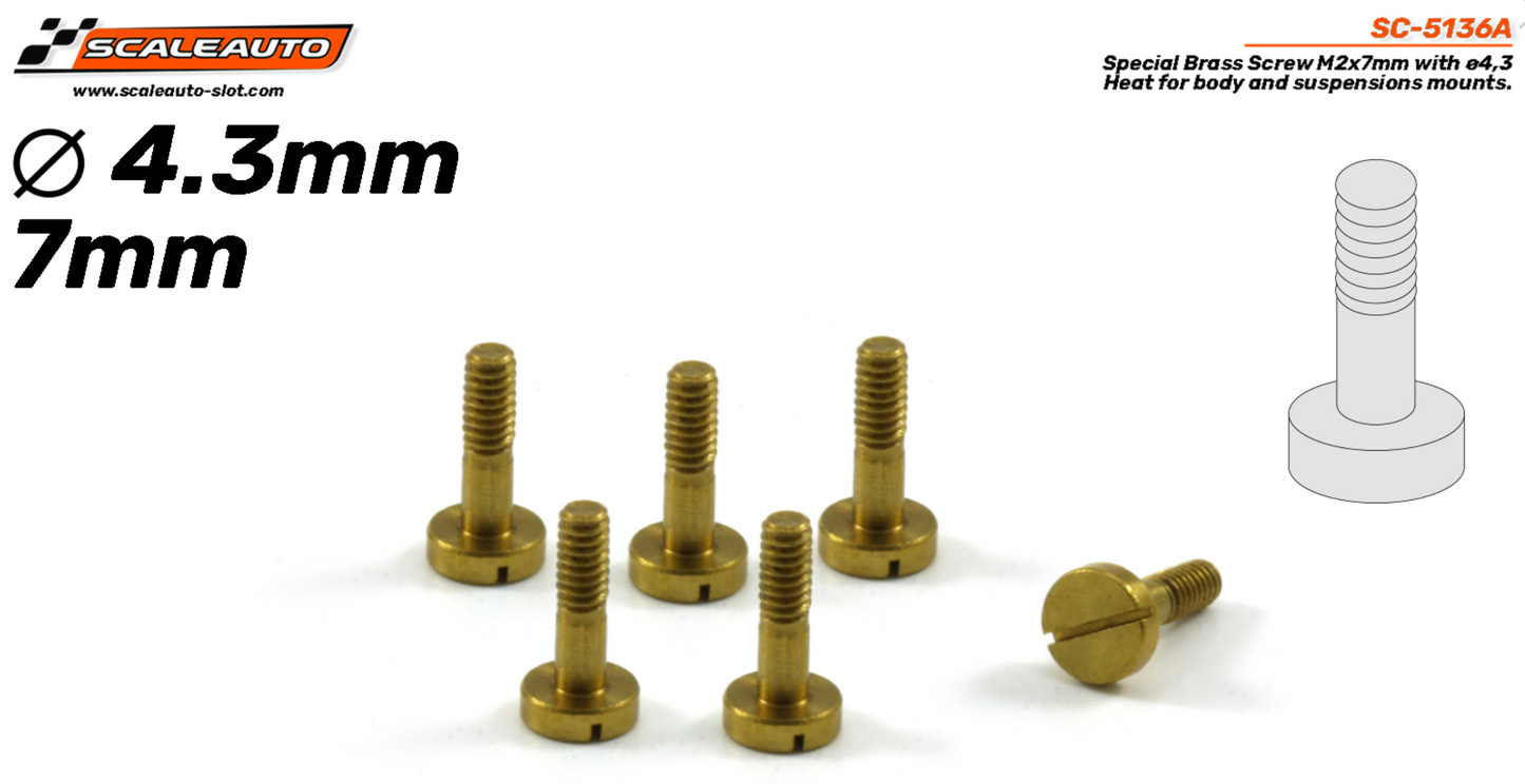 Scaleauto SC-5136A - Large Head Brass Suspension Screws - M2 x 7mm - pack of 6