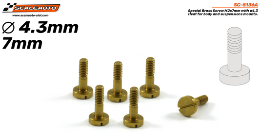Scaleauto SC-5136A - Large Head Brass Suspension Screws - M2 x 7mm - pack of 6