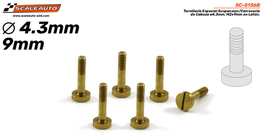 Scaleauto SC-5136B - Large Head Brass Suspension Screws - M2 x 9mm - pack of 6