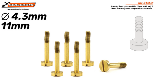 Scaleauto SC-5136C- Large Head Brass Suspension Screws - M2 x 11mm - pack of 6