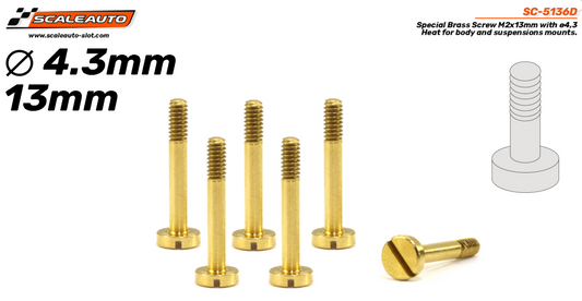 Scaleauto SC-5136D - Large Head Brass Suspension Screws - M2 x 13mm - pack of 6