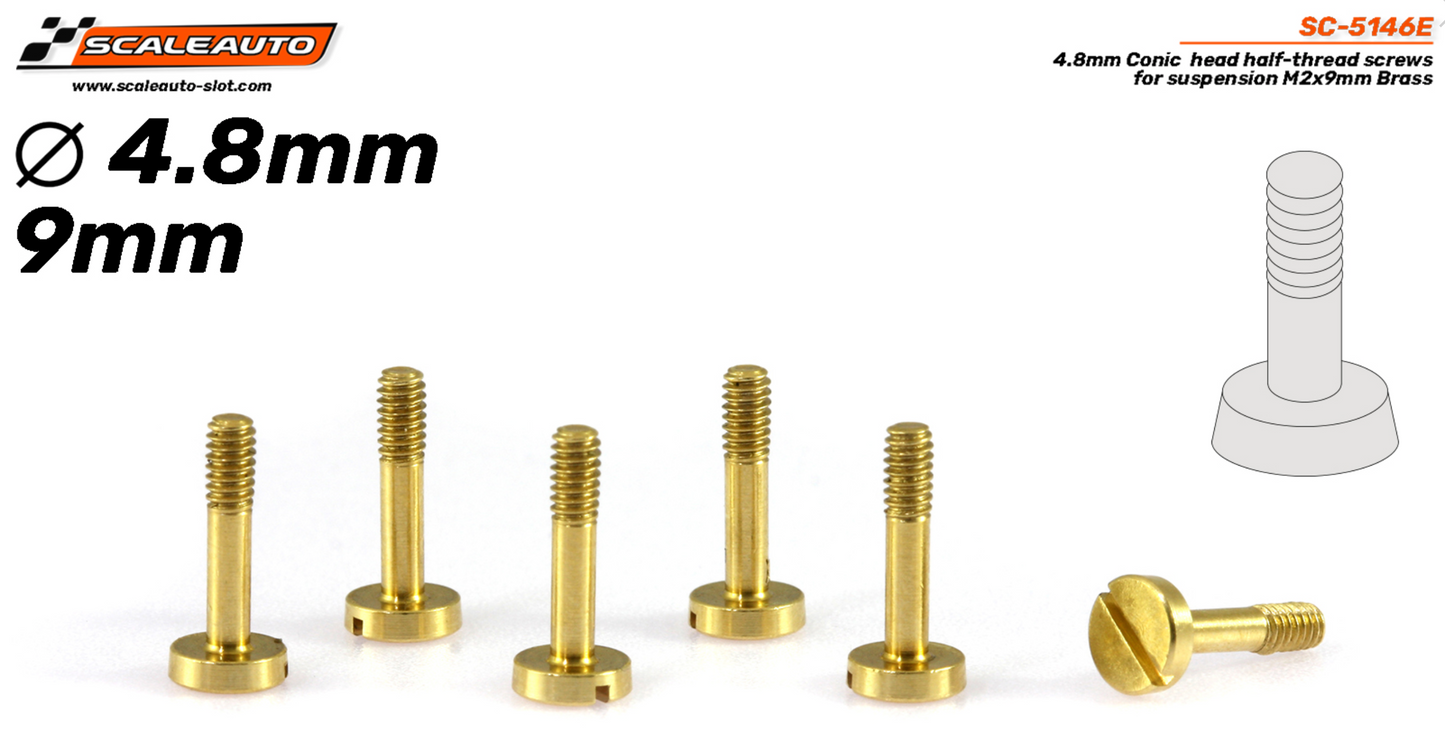 Scaleauto SC-5146E - Conical Head Brass Suspension Screws - M2 x 9mm - pack of 6