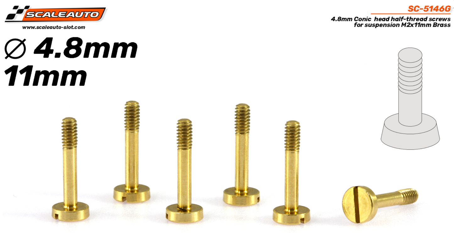 Scaleauto SC-5146G - Conical Head Brass Suspension Screws - M2 x 11mm - pack of 6