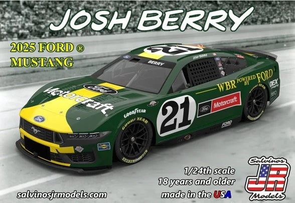 Salvinos JR Models WBF2025JBD - Josh Berry - Wood Brothers Racing - 2025 Mustang - Throwback Scheme