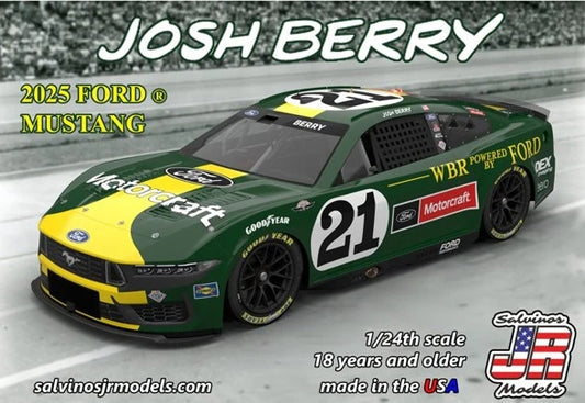 Salvinos JR Models WBF2025JBD - Josh Berry - Wood Brothers Racing - 2025 Mustang - Throwback Scheme