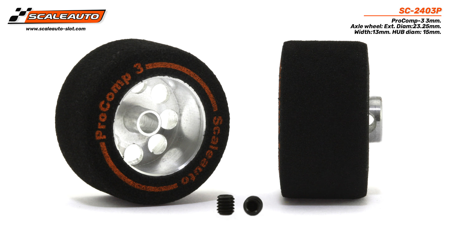 Scaleauto SC-2403P - ProComp3 Sponge Tires 23.25 x 13mm + Aluminum Wheels 15mm OD - for 3mm axles