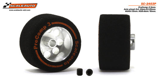 Scaleauto SC-2403P - ProComp3 Sponge Tires 23.25 x 13mm + Aluminum Wheels 15mm OD - for 3mm axles
